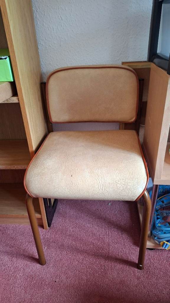 Vintage Retro Stacking Chair - Tan Vinyl & Brown Metal Frame - Mid Century Style