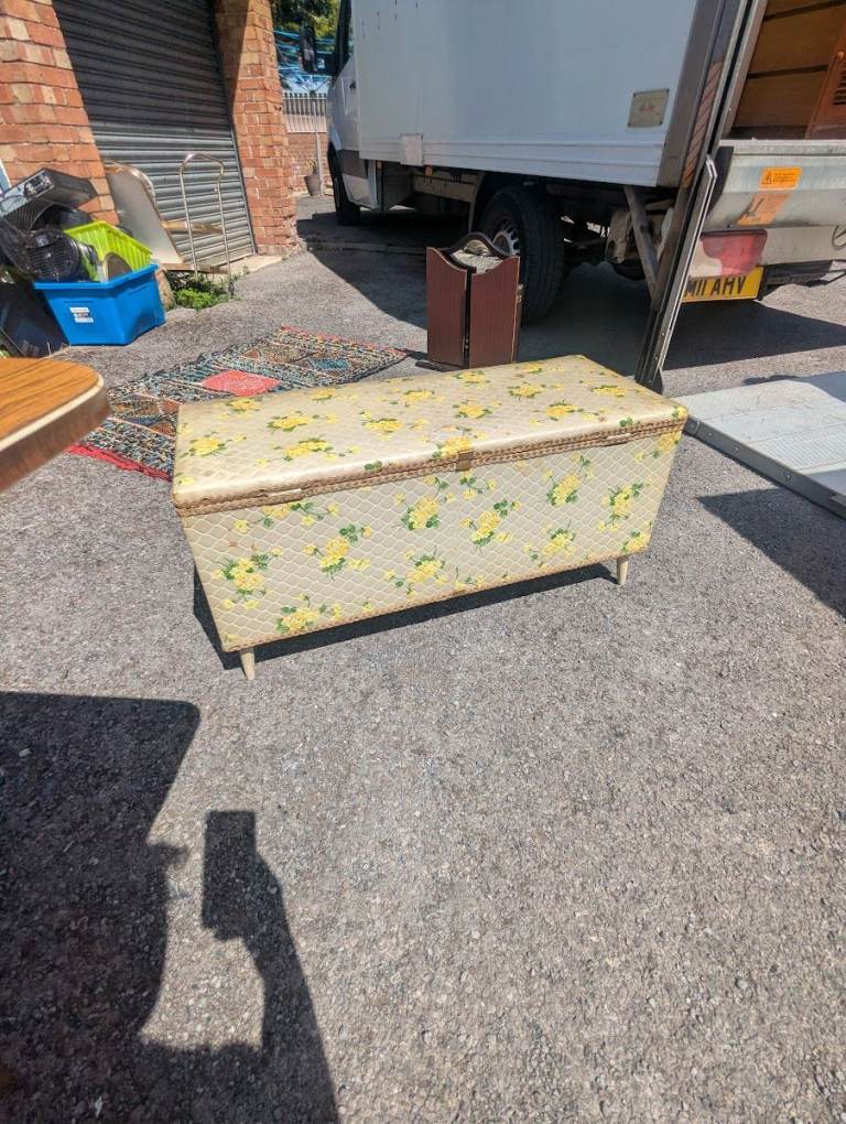 Vintage Yellow Floral Blanket Box Storage Ottoman