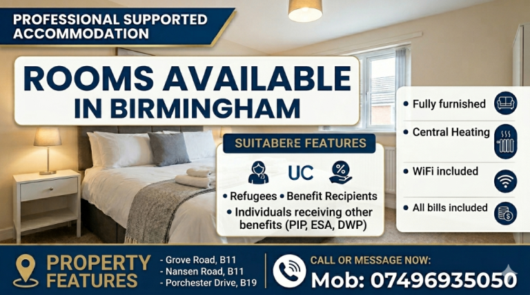 Supported Accommodation - UC, PIP, ESA, DWP - Serviced Accommodation