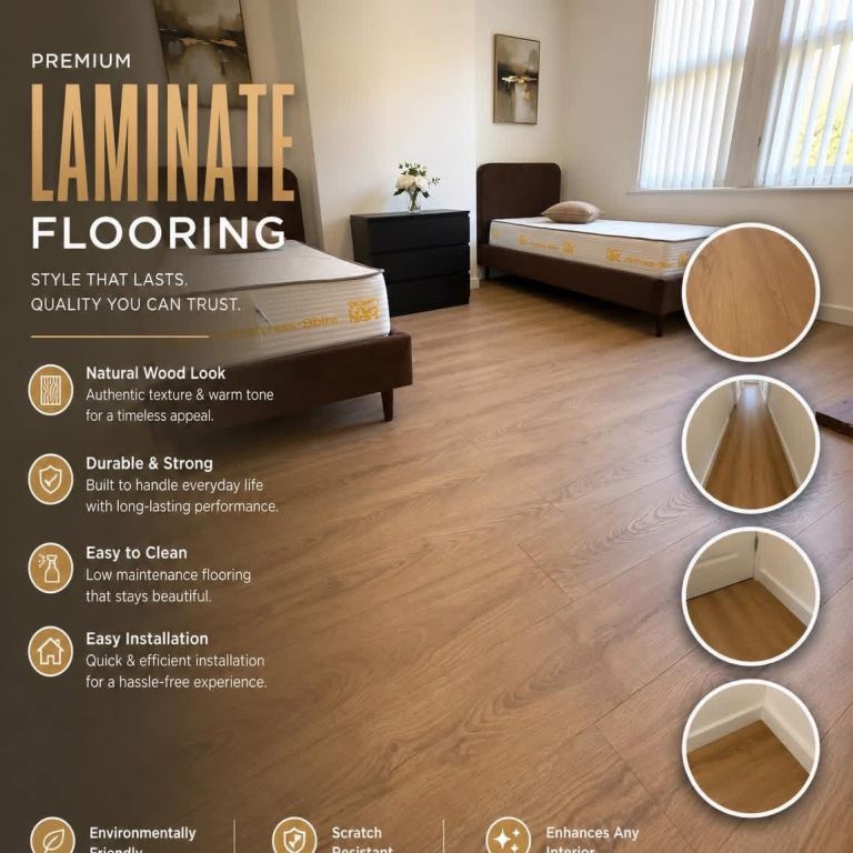 Premium Laminate Flooring - Natural Wood Look, Easy Installation