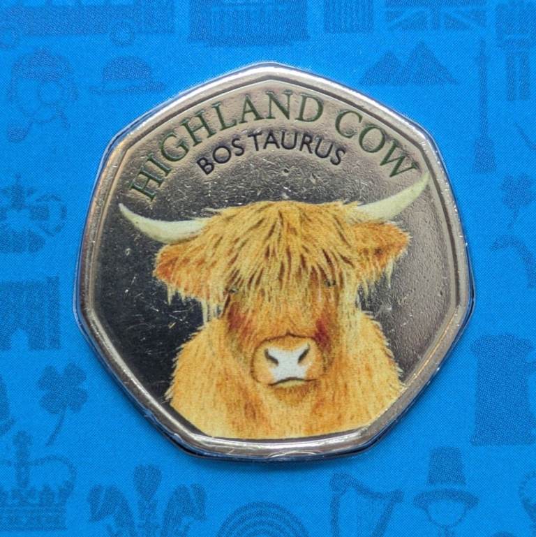 50p shaped commemorative - Highland Cow coin token