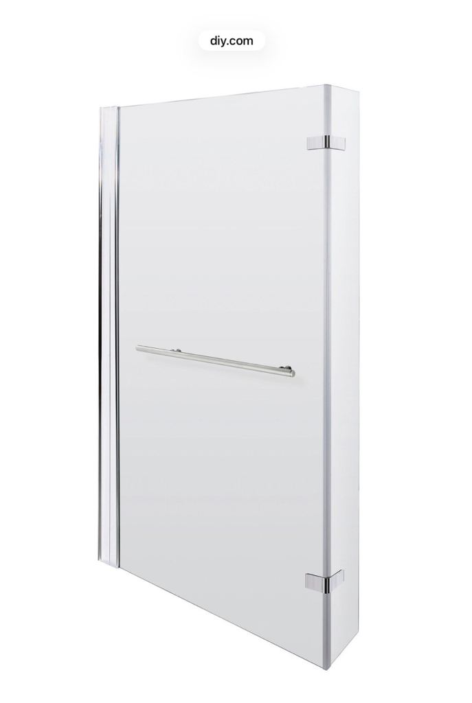 6mm Toughened Safety Glass Reversible L-Shaped Bath Fixed Screen Hinged Return with Rail - Chrome