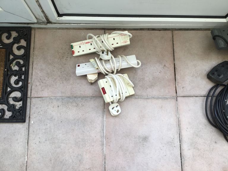 Three White Extension Leads with Multiple Sockets – Good Condition