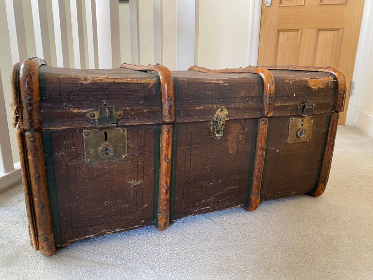 Antique Domed Steamer Trunk – Victorian Travel Chest / Coffee Table Storage