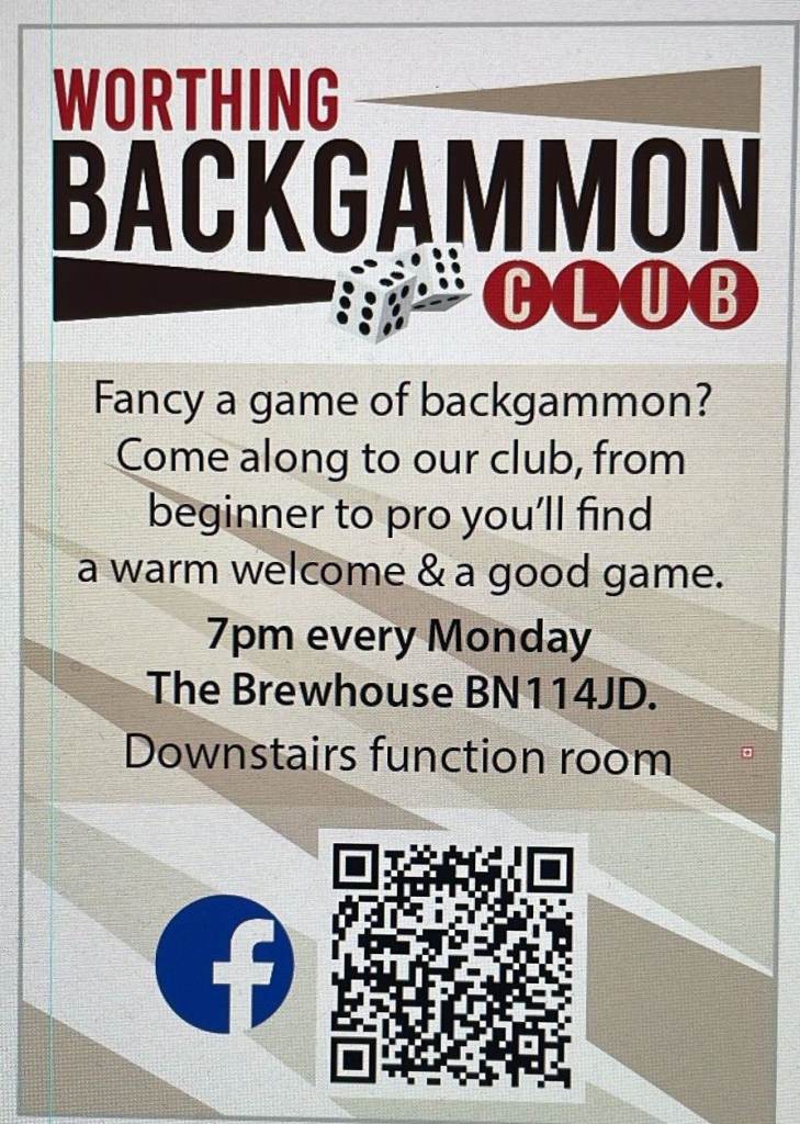 Worthing Backgammon Club held every Monday 7pm until 10pm 