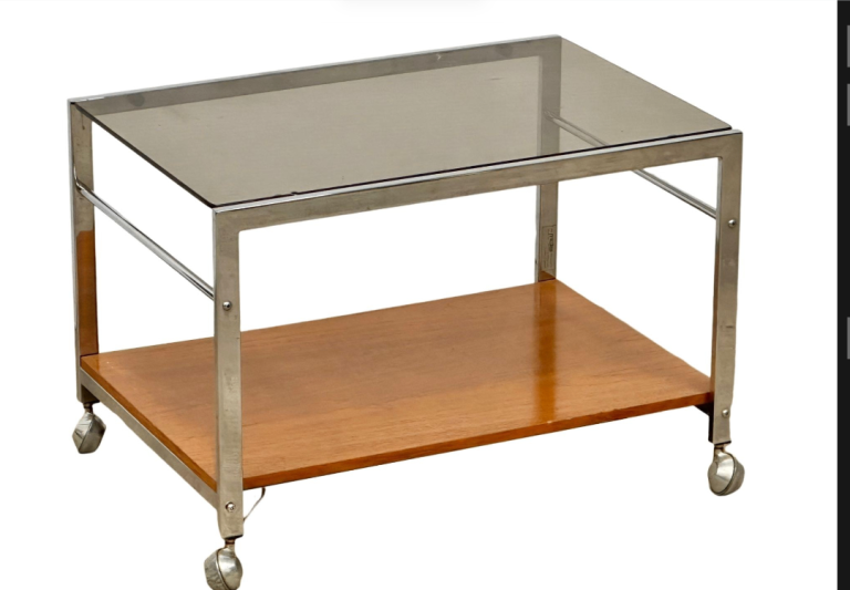 Mid Century HOWARD MILLER 1970s TEAK & Chrome Coffee Table