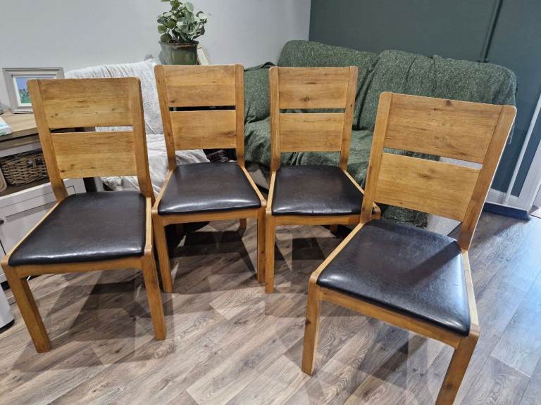 Set of 4 Wooden Dining Chairs with Faux Leather Seats