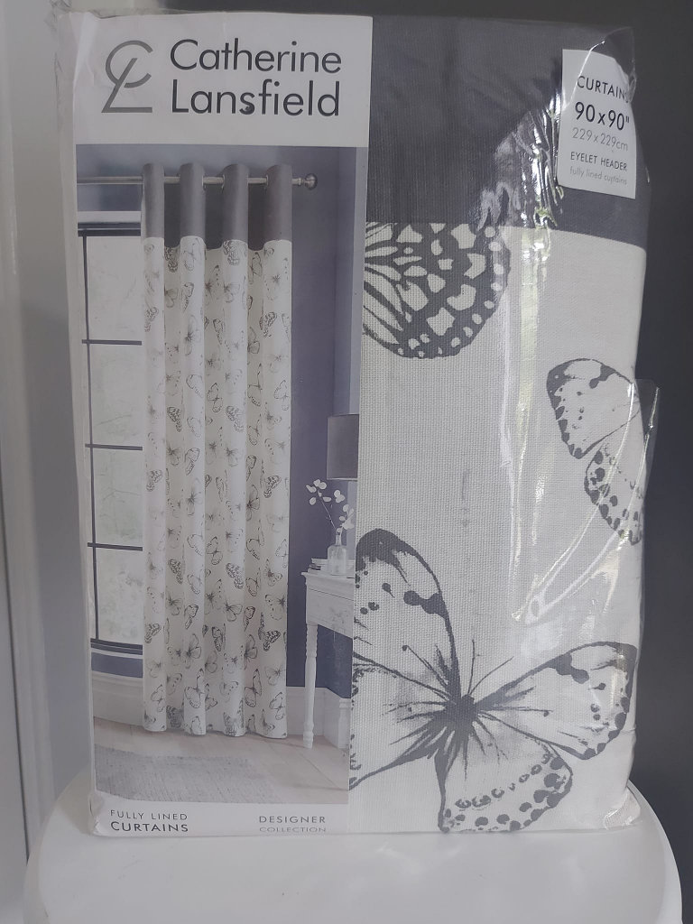 Brand New Sibella Grey Butterfly eyelet curtains