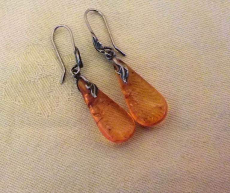 Pair of Amber & Silver Teardrop Earrings
