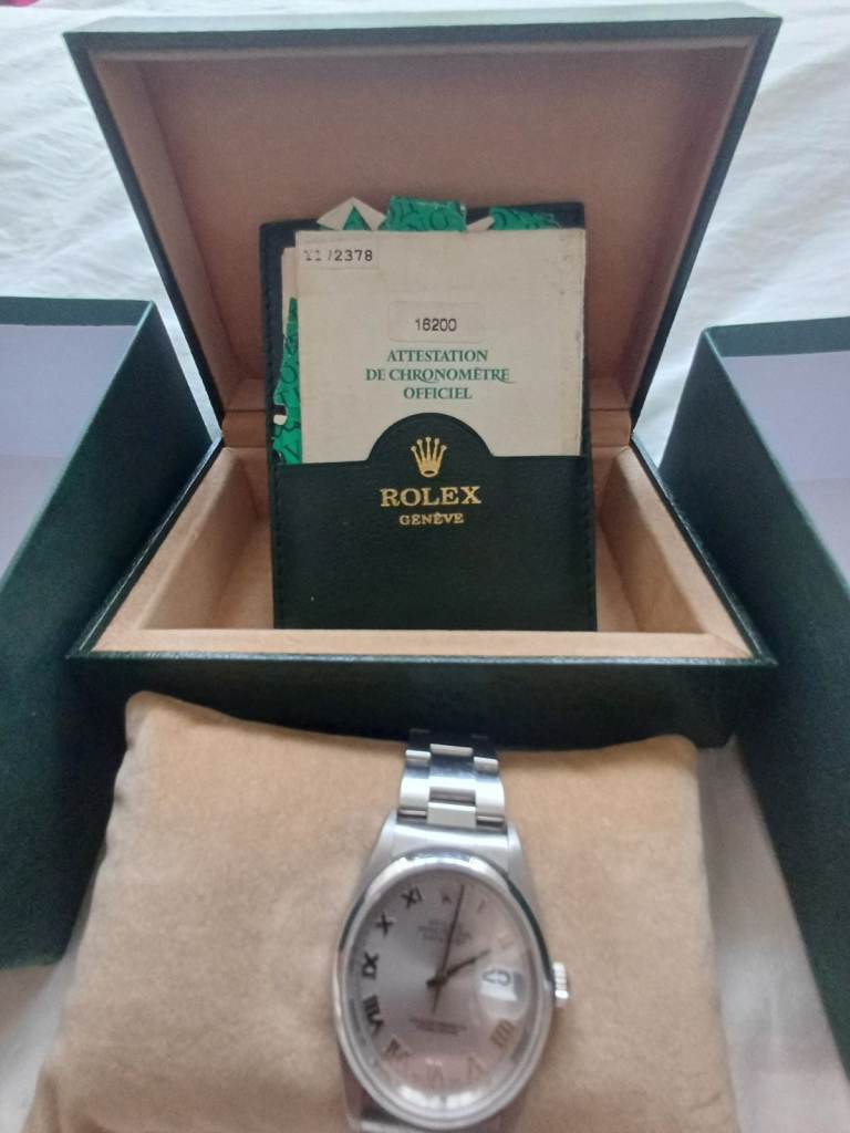 Rolex 16200 Silver Watch – Good Condition, Box & Papers