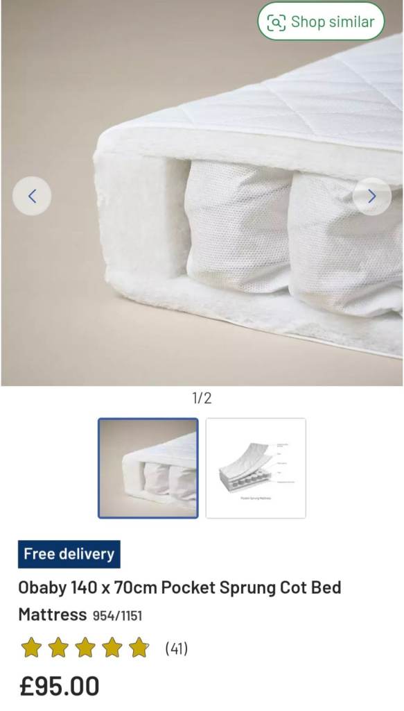 Obaby Pocket Sprung Cot Mattress 140cm x 70cm 