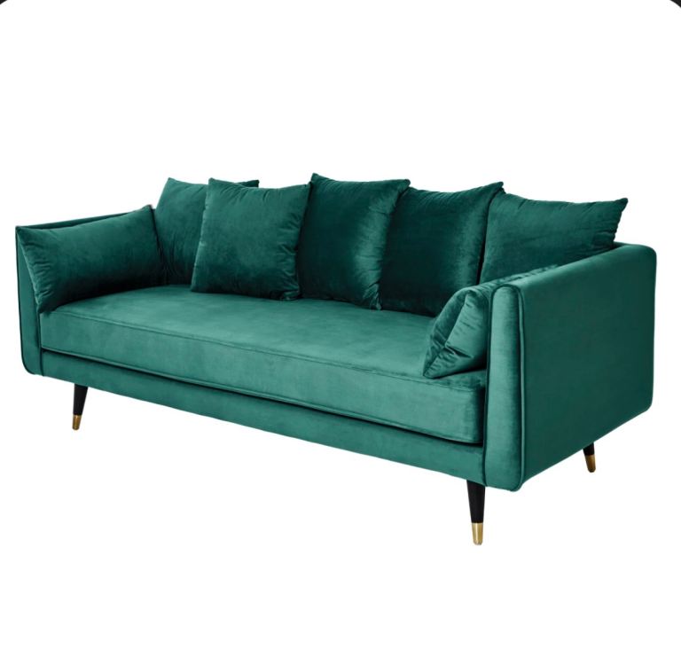 Stunning deep emerald opal green velvet look 3 seater sofa with green cushions