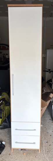 Tall Wardrobe with hanging rail and 2 drawers, white. £60.