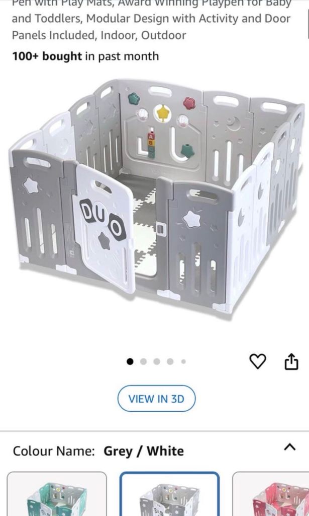 Grey and White Baby Playpen with Activity Panels – Good Condition