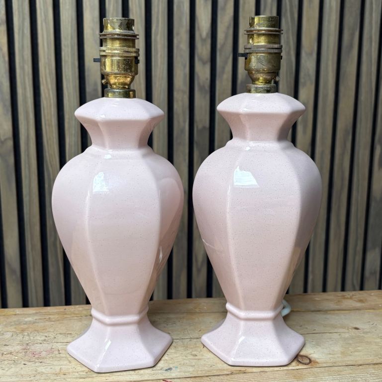 Vintage 1980s Pair Pink Ginger Jar Style Table Lamps  Vintage Retro Bedroom