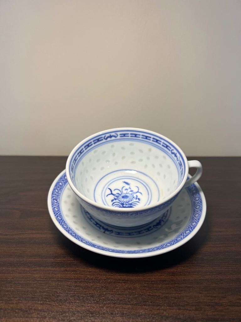 Antique Blue & White Porcelain Teacup & Saucer