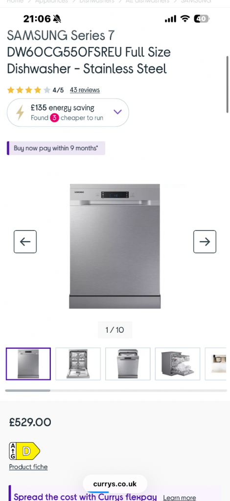 Samsung Series 7 DW60CG550FSREU