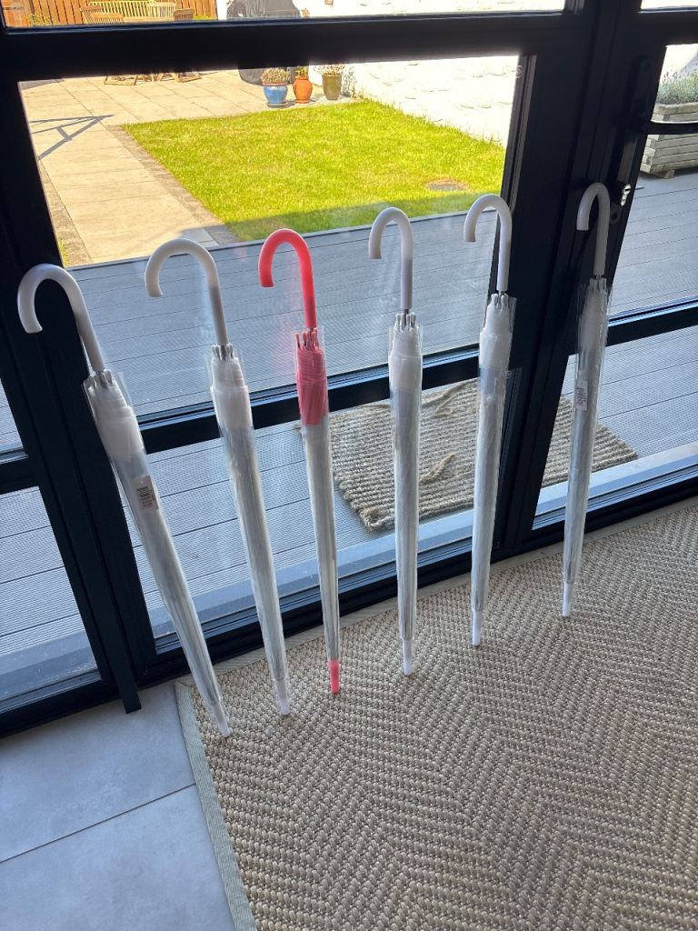 6 x Clear Dome Umbrellas 5 white and 1 pink 