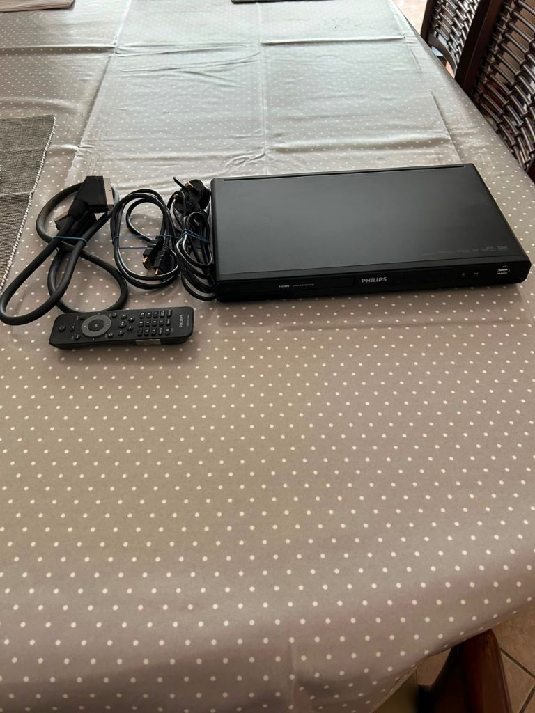 Philips DVD Player with Remote and Cables - Good Condition