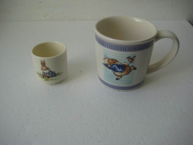 Peter Rabbit Wedgwood Mug for £7.00; Peter Rabbit Royal Doulton Egg Cup for £5.00