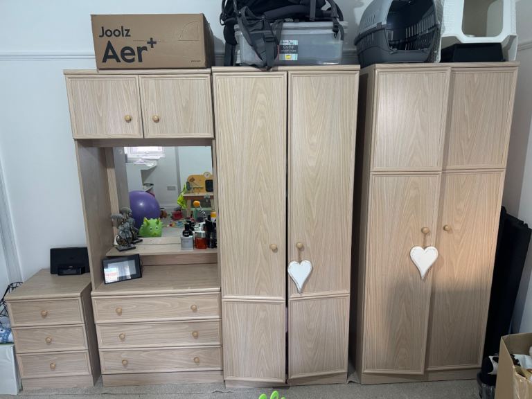 Light pine effect wardrobe dresser set