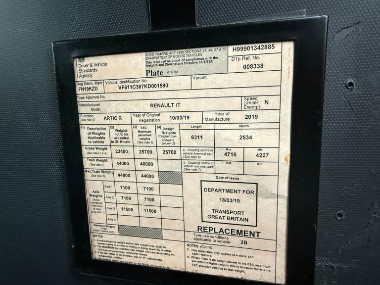 2019 RENAULT T520 6X2 TRACTOR UNIT 