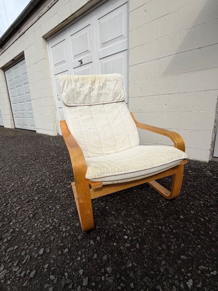 IKEA Poang Chair with Cream Cushion – Wooden Frame