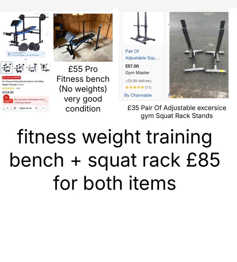 fitness weight training bench + squat rack £85 for both items