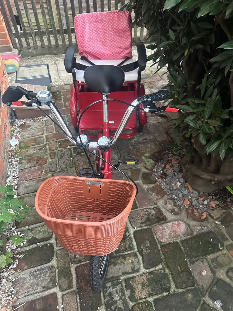 Red Kids Tricycle with Rear Seat and Basket – Good Condition