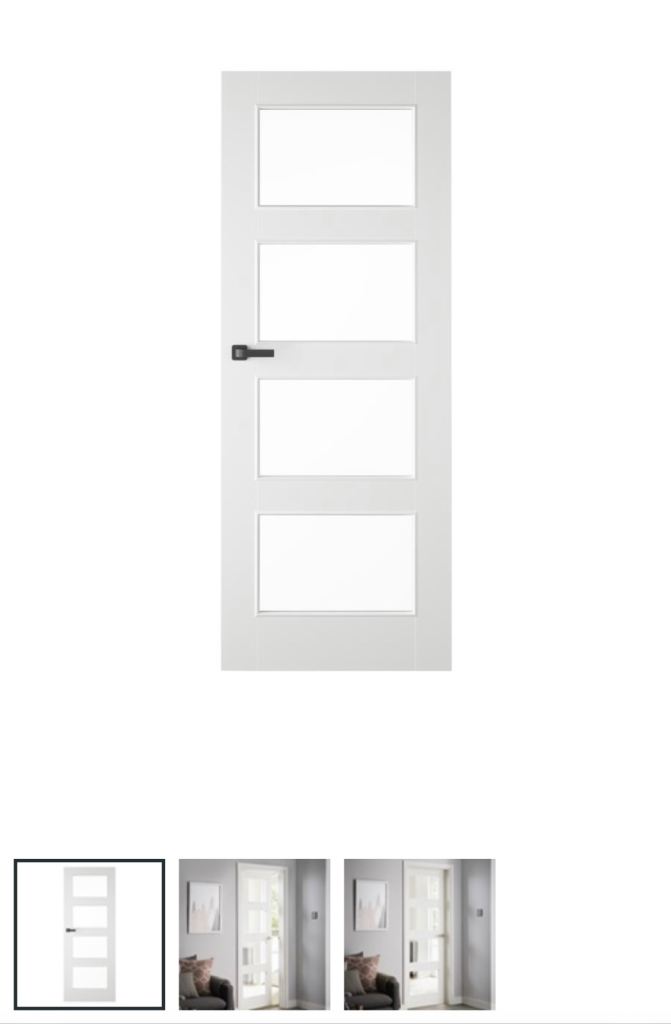 Howdens Shaker White Smooth 4 Panel Moulded Clear Glazed Door