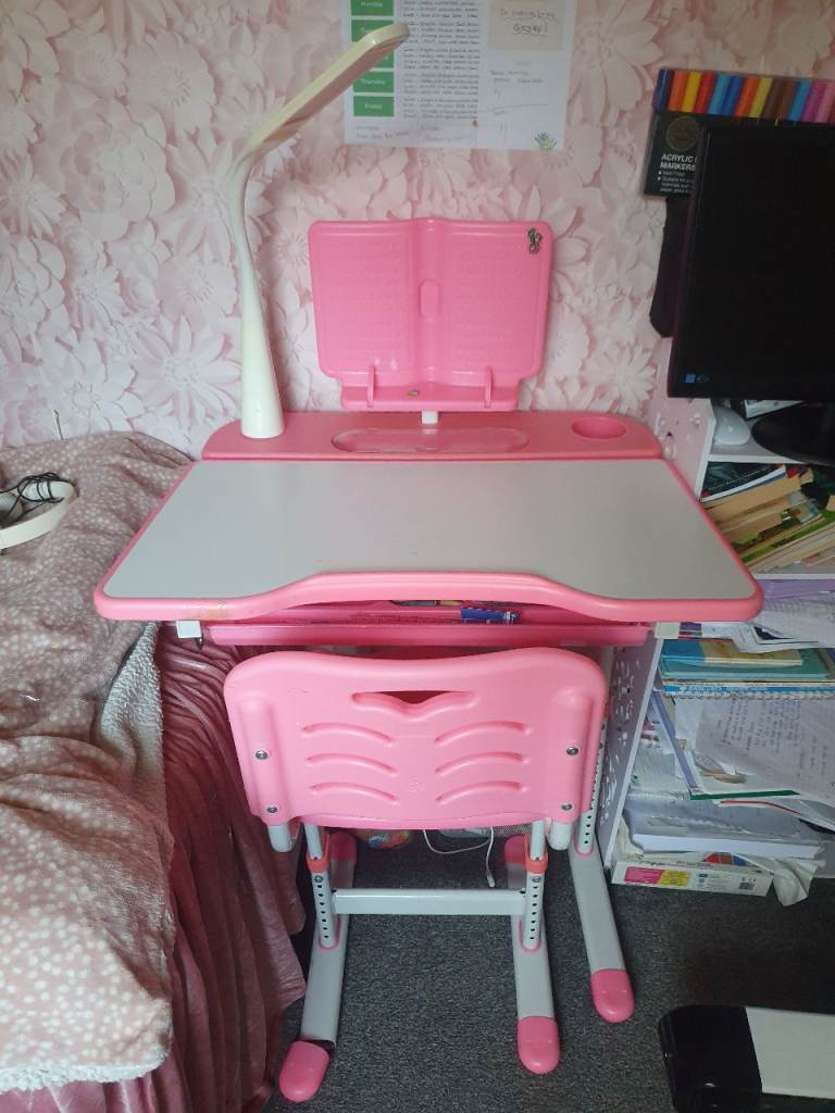  Study desk Pink Kids Adjustable Study Desk & Chair with LED Lamp