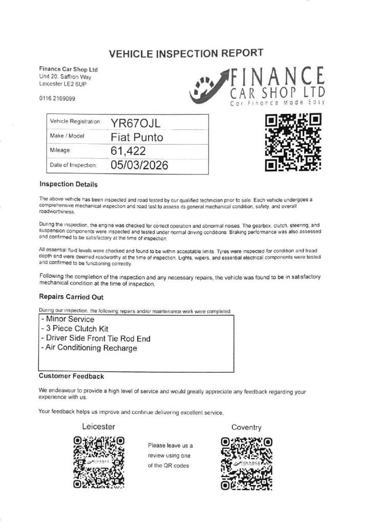 2017 Fiat Punto 1.4 Pop+ 5dr HATCHBACK PETROL Manual