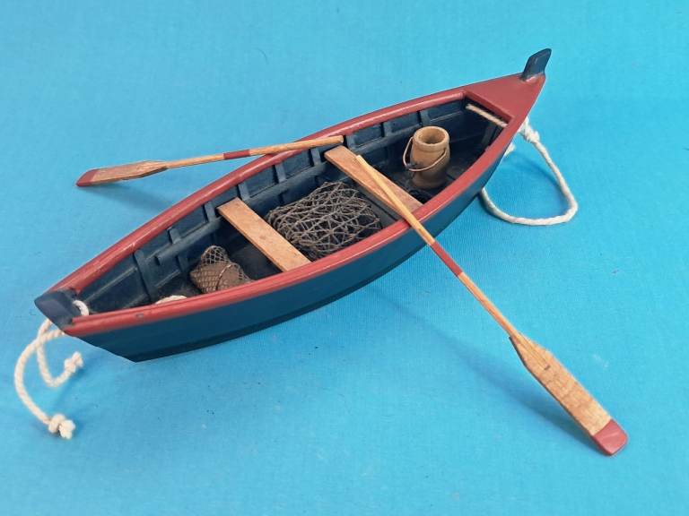 Wooden (Resin)Model Fishing Boat with Oars and Net