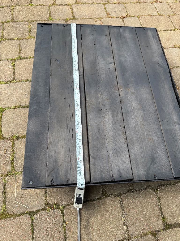 Trolley, metal frame timber top, heavily built. 