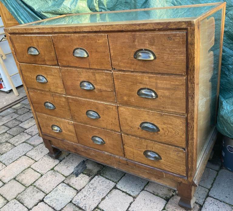 ANTIQUE HABERDASHERY COUNTER DISPLAY UNIT CABINET 12 DRAWER J ROTHERHAM & CO