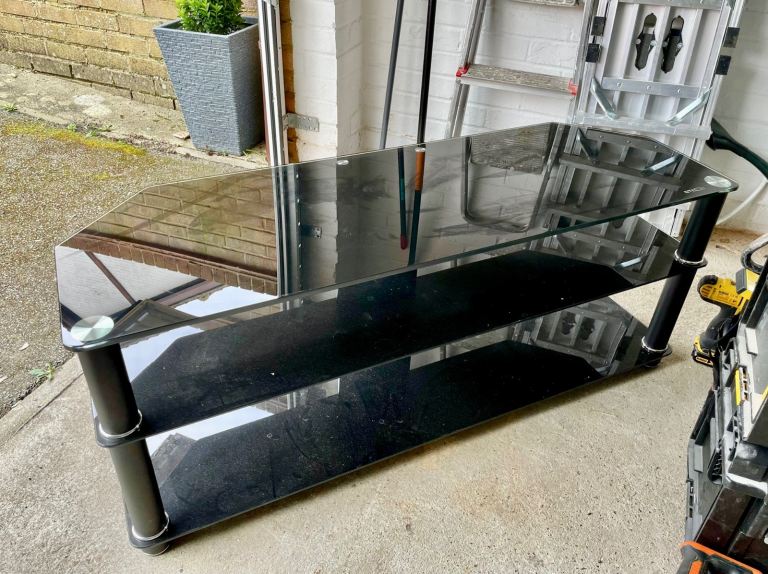 Black Glass/Metal Freestanding TV stand 