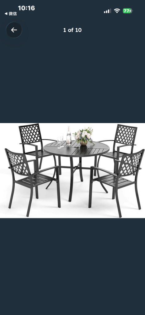 PHI VILLA Round Outdoor Dining Table – Black Metal, NEW