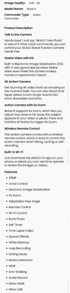 Alaska Brave 6 Go pro action camera with accessories and carry case Like new 