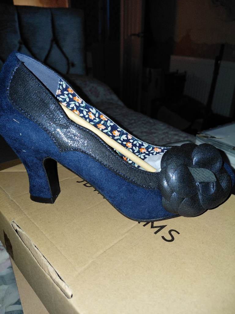 Joe Brown Blue Suede Heels with Flower Detail – Brand New