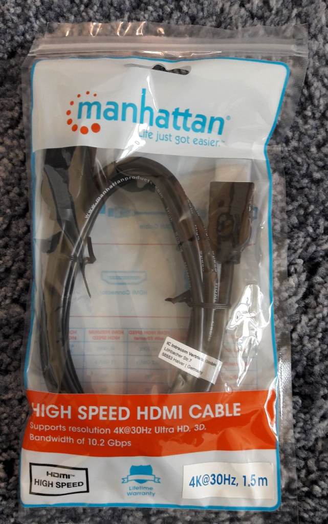 Cable sealed in polybag – Manhattan High Speed HDMI BRAND NEW UNUSED – post or collect