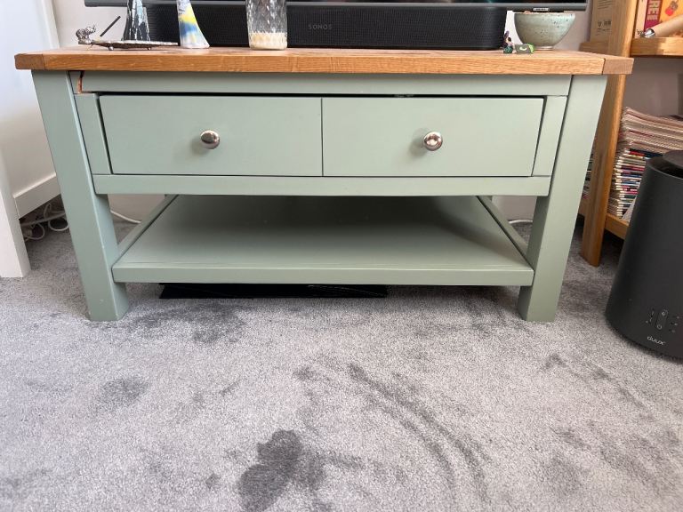 Solid Wooden TV Stand / Coffee Table with Drawer – Sage Green