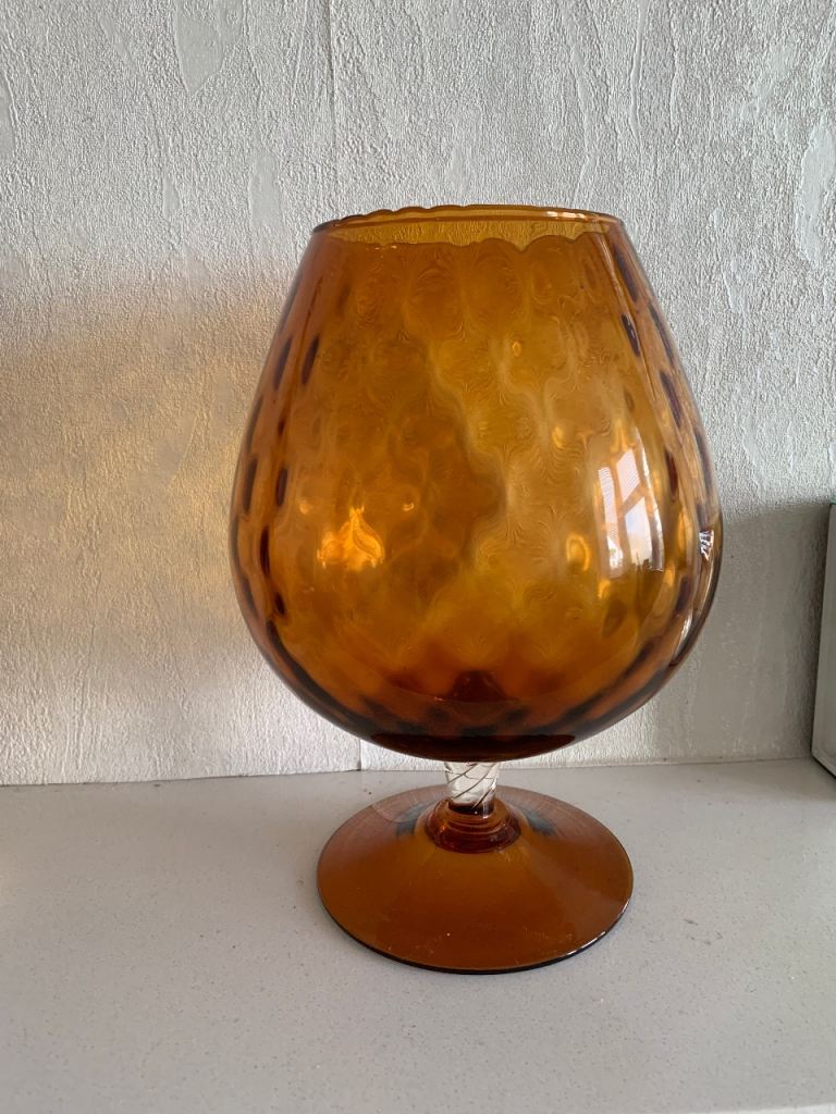 Vintage retro Large Amber Glass Brandy Snifter Vase – Good Condition