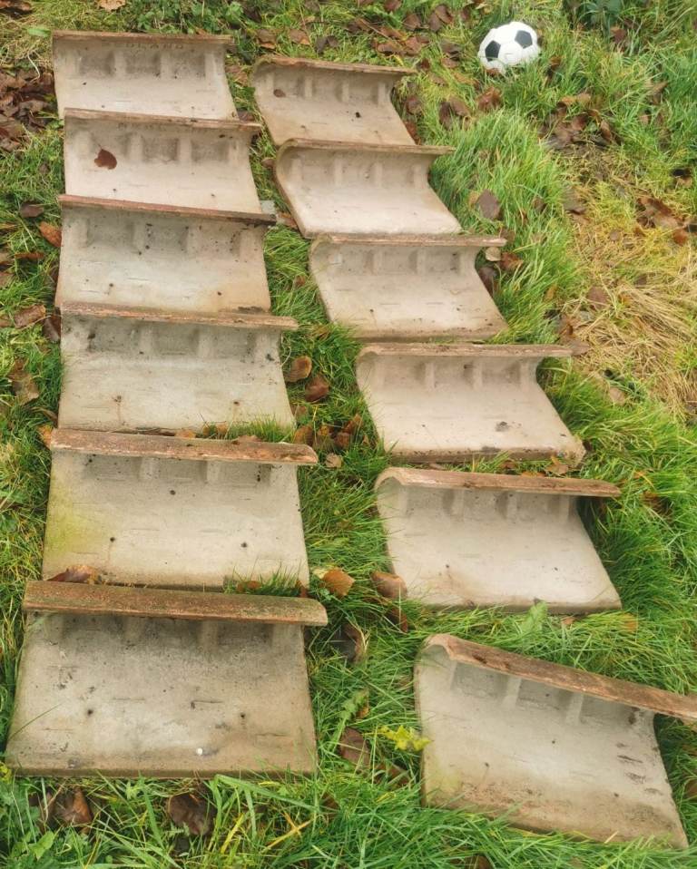 image for 12 Redland Reclaimed Red Half Round Mono Ridge Concrete Roof Tiles Joblot Bundle