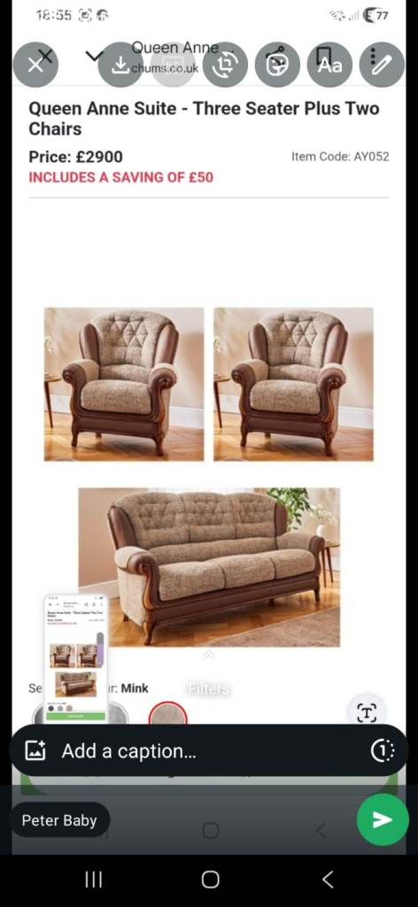 Queen Anne Suite - Three Seater Sofa and Two Chairs
