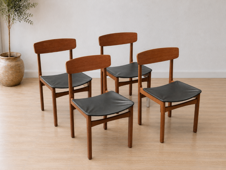 Set of 4 Danish Mid Century Teak Dining Chairs by Farstrup – Black Vinyl Seats 🚚