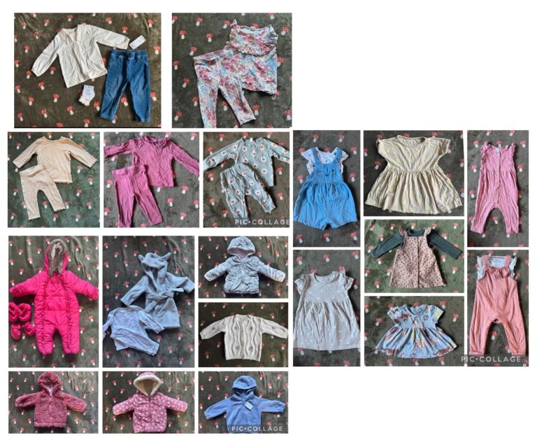 Bundle of 6-9 month girls clothes, outfits, dress, dungarees, coat, jacket etc