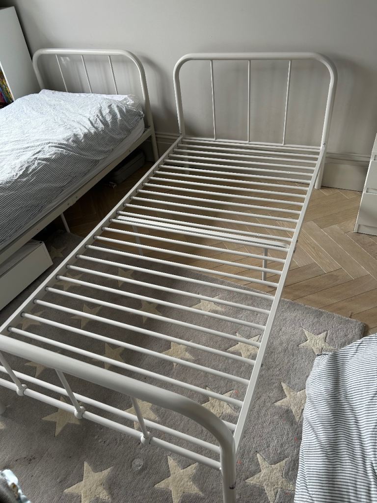 Metal Single Bed Frame - White