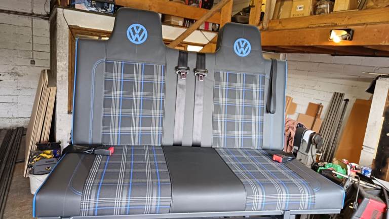3/4 Size, Rock And Roll bed/seat, Blue Tartan, Fits most vans, delivery available