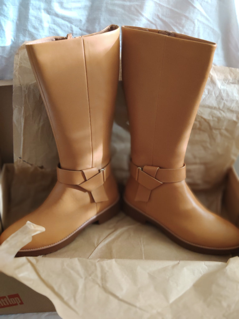image for Ladies FitFlop size 7(UK) 41(EU) 09(US) mustard "Knot" zipped knee-high boots BNIB £45