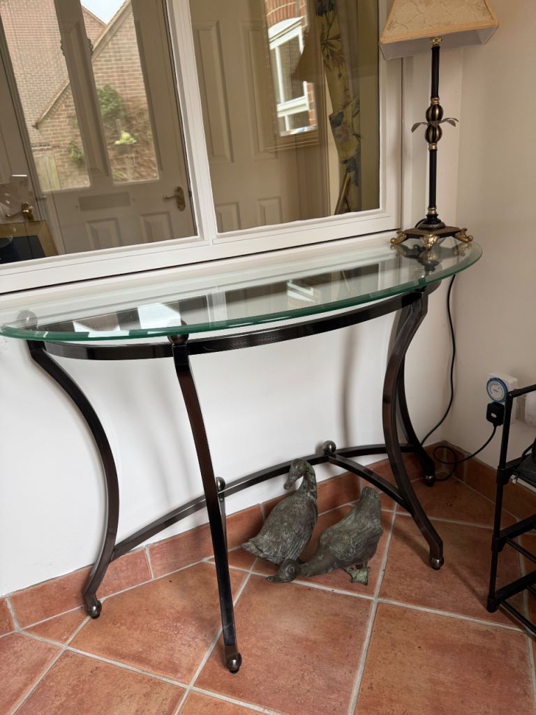 Glass Top Console Table with Metal Frame – Good Condition